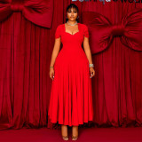 Large size long strapless collar waist cinching dress