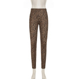 Leopard print cardigan long sleeved base shirt+long pants set