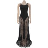 Strap lace see through dress dress