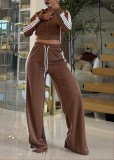 Ribbon wide leg pants+slim fit jacket sports suit