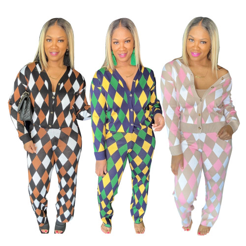 Checkered Knitted Two Piece Set