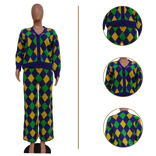 Checkered Knitted Two Piece Set