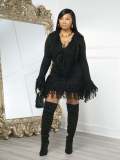 Knitted hand hook tassel strap long sleeved hip hugging skirt set