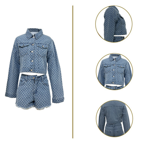 Ripped denim shorts set