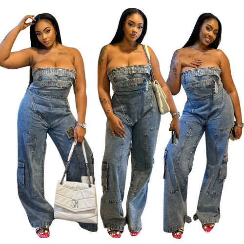 High waisted workwear denim jumpsuit