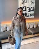Leopard print fringe knit top
