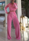 Ribbon wide leg pants+slim fit jacket sports suit