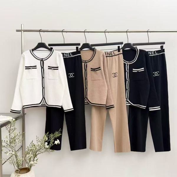 Cardigan wide leg pants two-piece knitted suit