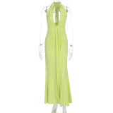 Deep V-neck off-shoulder ruffled dress