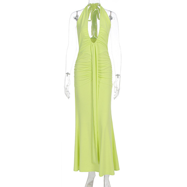 Deep V-neck off-shoulder ruffled dress