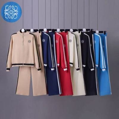 Sports Knitted Set Zipper Jacket Wide Leg Pants Two Piece Set