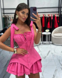 Bow tie buckle irregular suspender dress