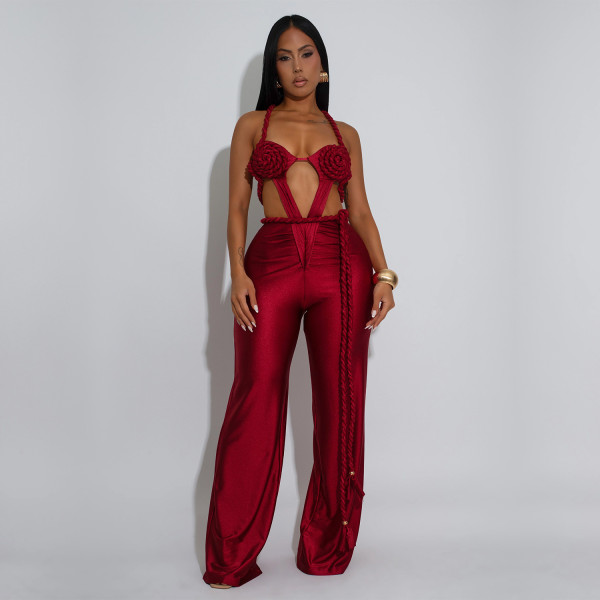 Chest hugging and backless strap jumpsuit