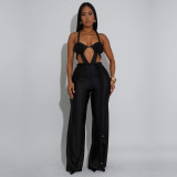Chest hugging and backless strap jumpsuit