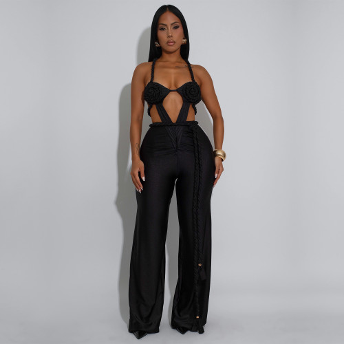 Chest hugging and backless strap jumpsuit