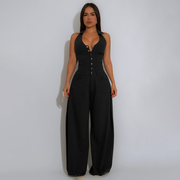 Pockets Sleeveless Backless Bodysuit