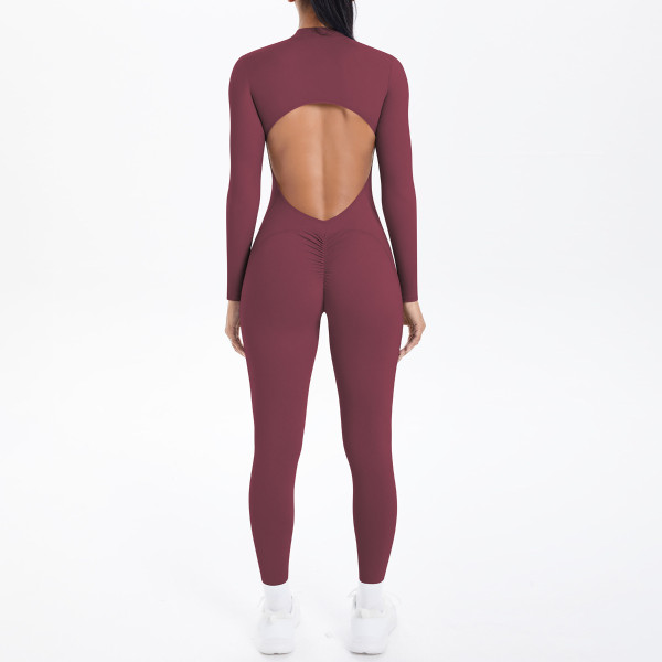 Zipper jumpsuit with hollowed out sports bodysuit NS949070234339