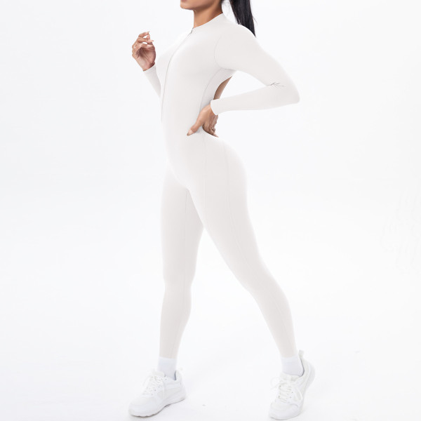 Zipper jumpsuit with hollowed out sports bodysuit NS949070234339