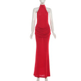 Sleeveless hanging neck backless dress
