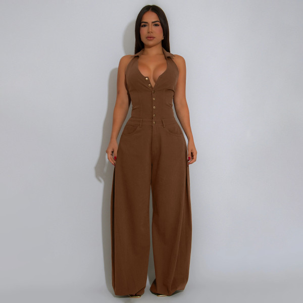 Pockets Sleeveless Backless Bodysuit
