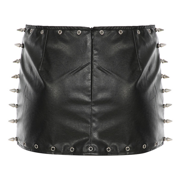 Riveted leather skirt short skirt PU leather half skirt
