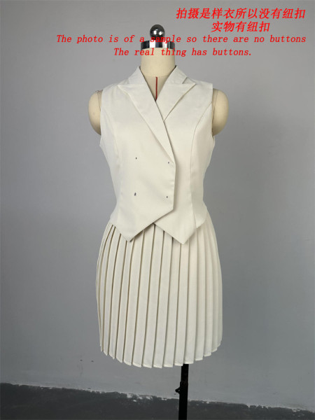 Collar irregular top pleated skirt set