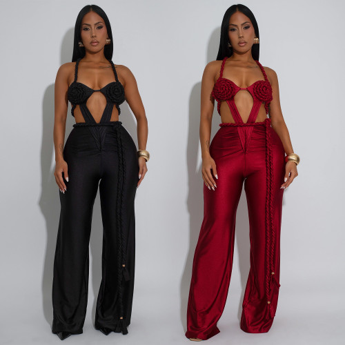 Chest hugging and backless strap jumpsuit