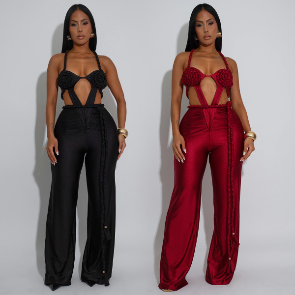 Chest hugging and backless strap jumpsuit