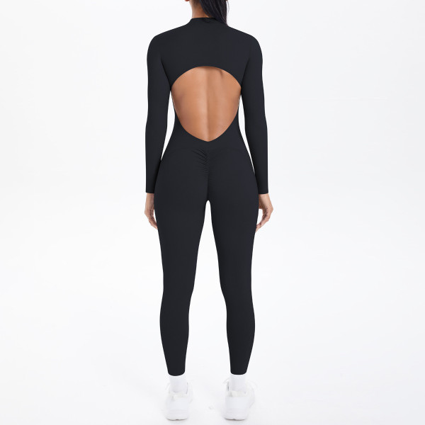 Zipper jumpsuit with hollowed out sports bodysuit NS949070234339