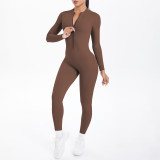 Zipper jumpsuit with hollowed out sports bodysuit NS949070234339