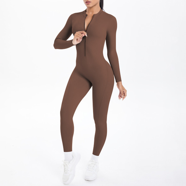 Zipper jumpsuit with hollowed out sports bodysuit NS949070234339