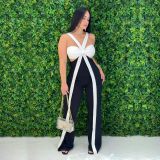 Shoulder strap strapless wide leg jumpsuit