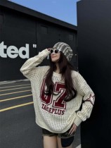 Knitted sheer long-sleeved football jersey with loose fit