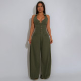 Pockets Sleeveless Backless Bodysuit