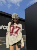 Knitted sheer long-sleeved football jersey with loose fit