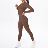 Zipper jumpsuit with hollowed out sports bodysuit NS949070234339