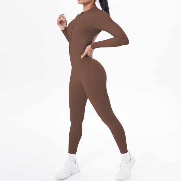 Zipper jumpsuit with hollowed out sports bodysuit NS949070234339