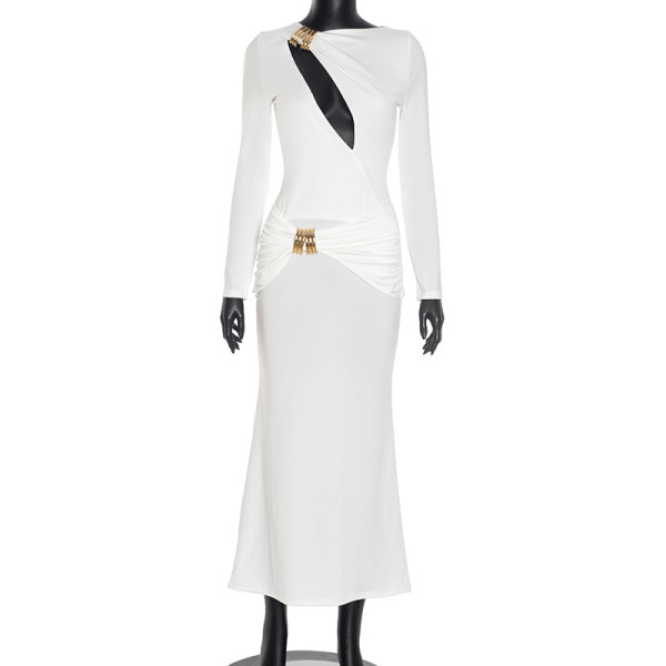 Double layer tight hollow decoration jumpsuit long skirt