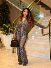 Mesh printed elastic pants set