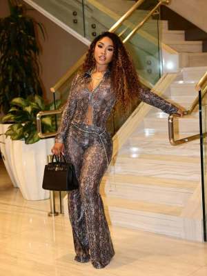 Mesh printed elastic pants set