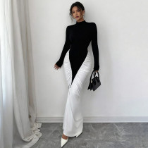 Color blocked semi high neck hip hugging dress