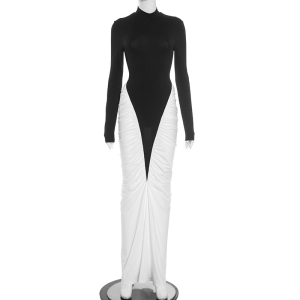 Color blocked semi high neck hip hugging dress