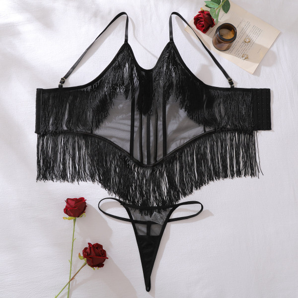 Perspective mesh suspender tassel shaping underwear and underwear set