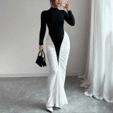 Color blocked semi high neck hip hugging dress