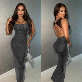 Fashionable Women's Sexy Net Backless Dress C7551