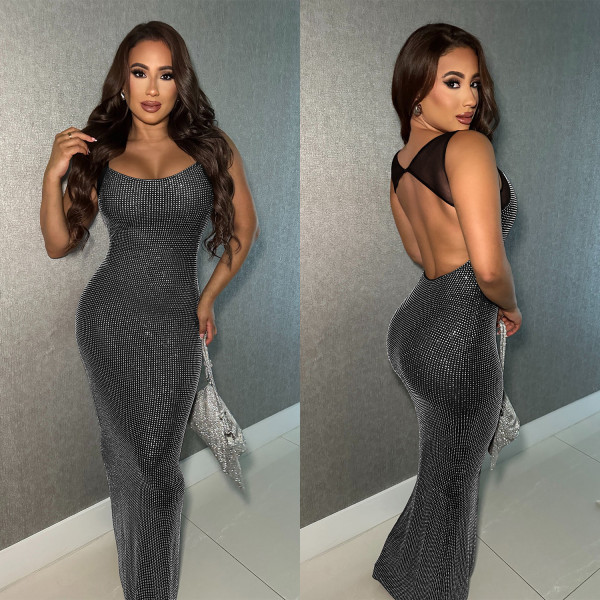 Fashionable Women's Sexy Net Backless Dress C7551
