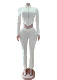 Fold zipper exposed navel long sleeved long pants two-piece set