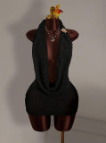 Backless knitted hip hugging short skirt