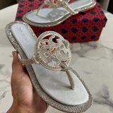 Flip flops with rhinestone inlay slippers