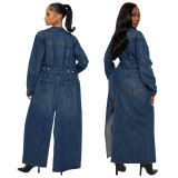 Cardigan long sleeved denim trench coat, denim cloak